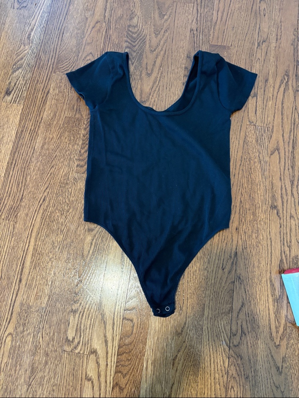 American Eagle Black Short Sleeve Ribbed One-Piece Bodysuit